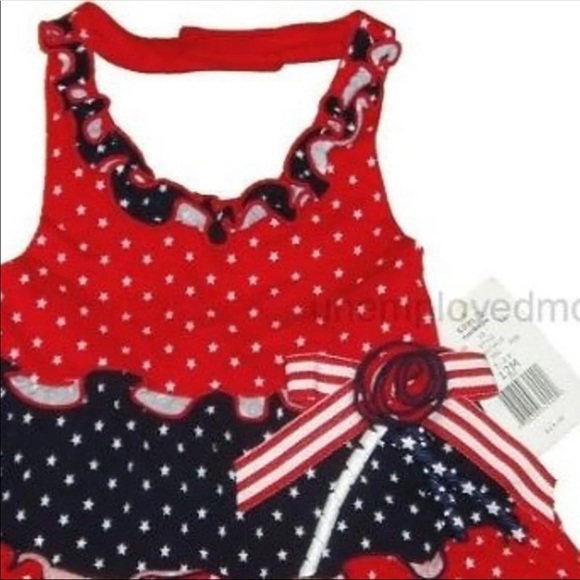 Girls Summer Dress Patriotic Outfit Red White Blue Holiday July 4th Fourth - Picture 2 of 6